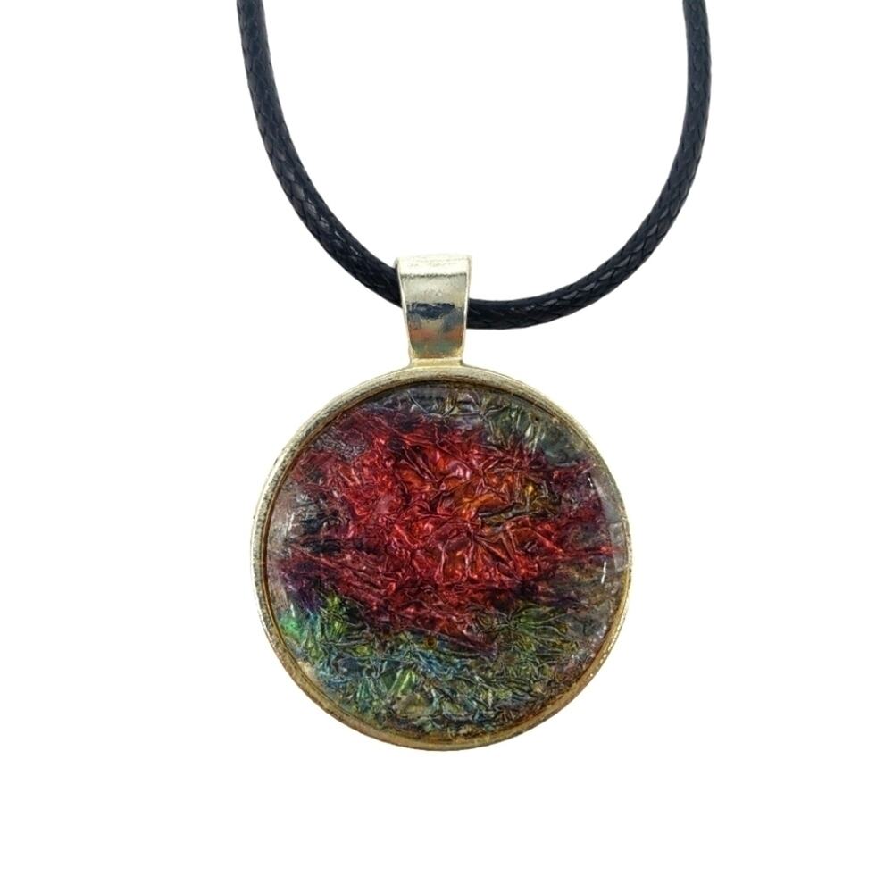 Alcohol Painted Charm Necklace Red and Blue